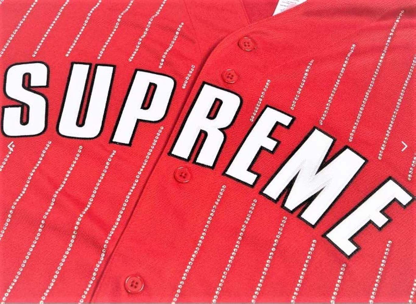 Amazon.co.jp: [シュプリーム] Rhinestone Stripe Baseball Jersey Red