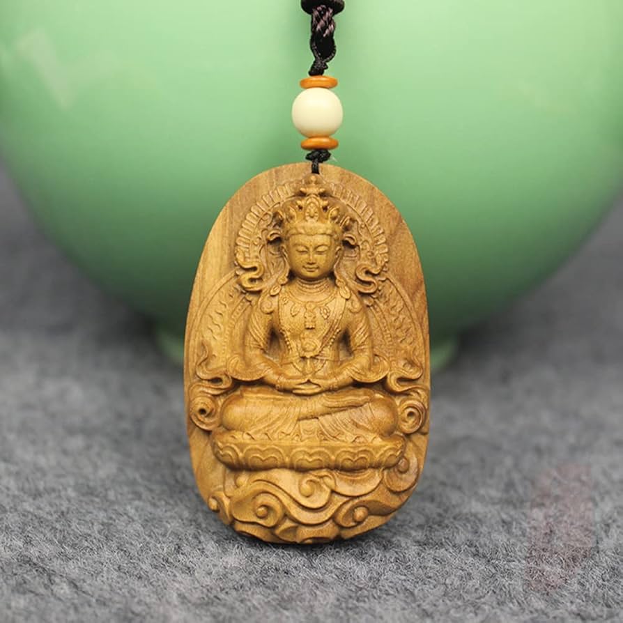 Amazon｜守り本尊 観音菩薩 ペンダント ネックレス レリーフ型 木彫り