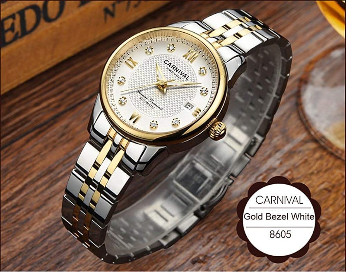 Amazon.co.jp: レディース自動巻き腕時計 ゴールドシルバーステンレス