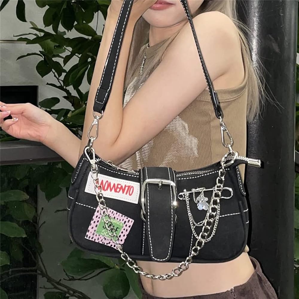Amazon.com: Y2K Black Small Shoulder Bag Goth Bag Grunge Aesthetic