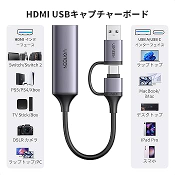 Amazon.co.jp: UGREEN HDMI キャプチャーボード 1080P 60FPS 4K入力