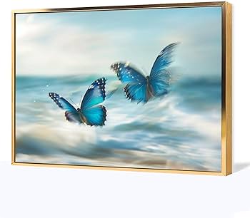 Amazon.co.jp: 絵画 2 つの美しい青い蝶 アートパネル ポスター