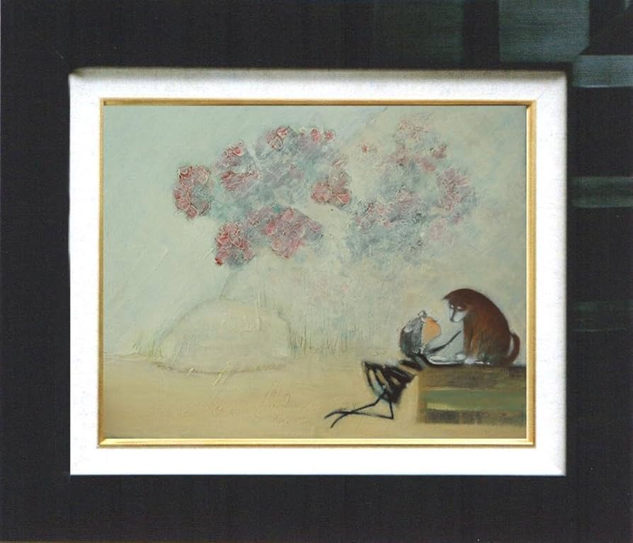 油絵 菅家令子 絵 絵画インテリア 額付(黒) uF6-070619 子猫と子犬