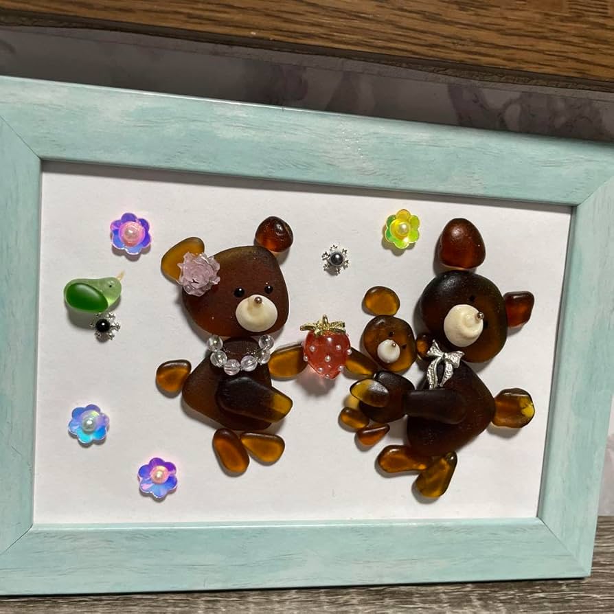 Amazon.co.jp: シーグラスアート ヒーリングアート 親子クマ 欧米