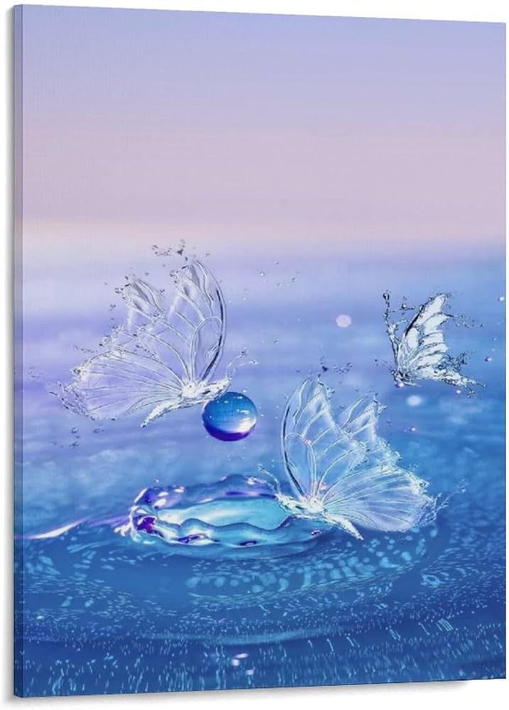 Amazon.co.jp: 絵画 3 匹の蝶が水の上を飛んでいますインテリア 絵画