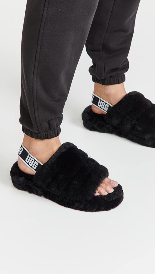 Amazon | UGG レディース Fluff Yeah スライドスリッパ, ブラック, 11