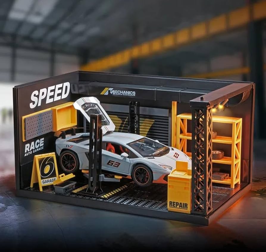 Amazon.co.jp: Raineed ミニカー整備場 1/24 ガレージ ジオラマ 修理