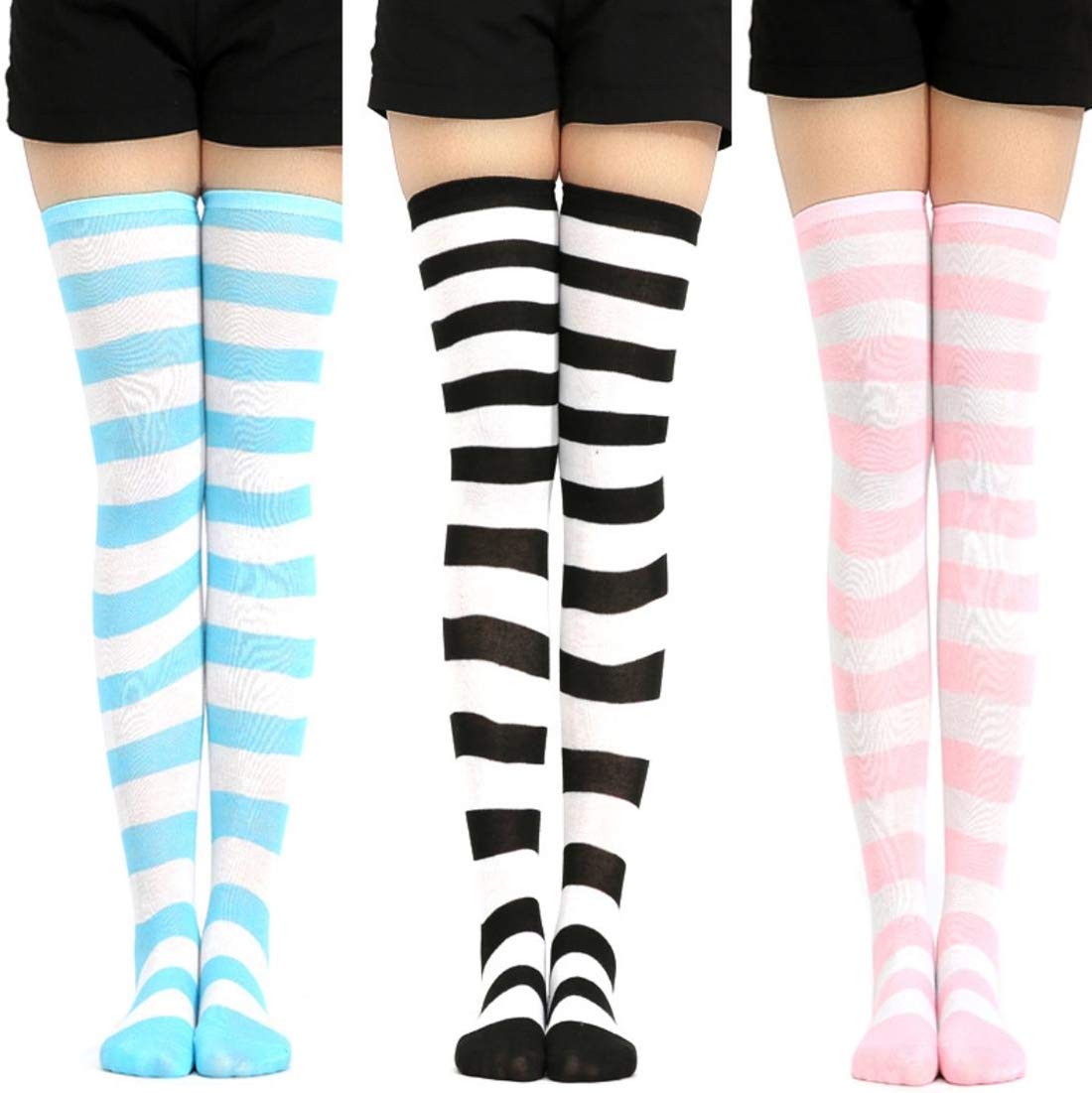 Amazon.co.jp: Boa Sorte ニーハイ ソックス ボーダー コスプレ 3色