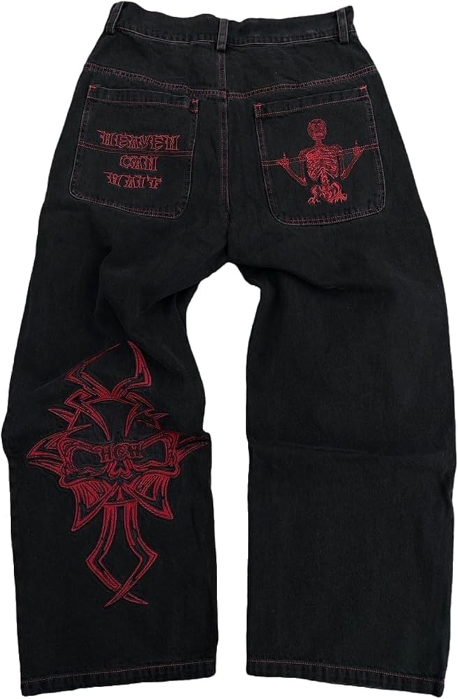 Amazon.com: Y2K Jeans Men's Hip Hop Vintage Skull Embroidery Wash