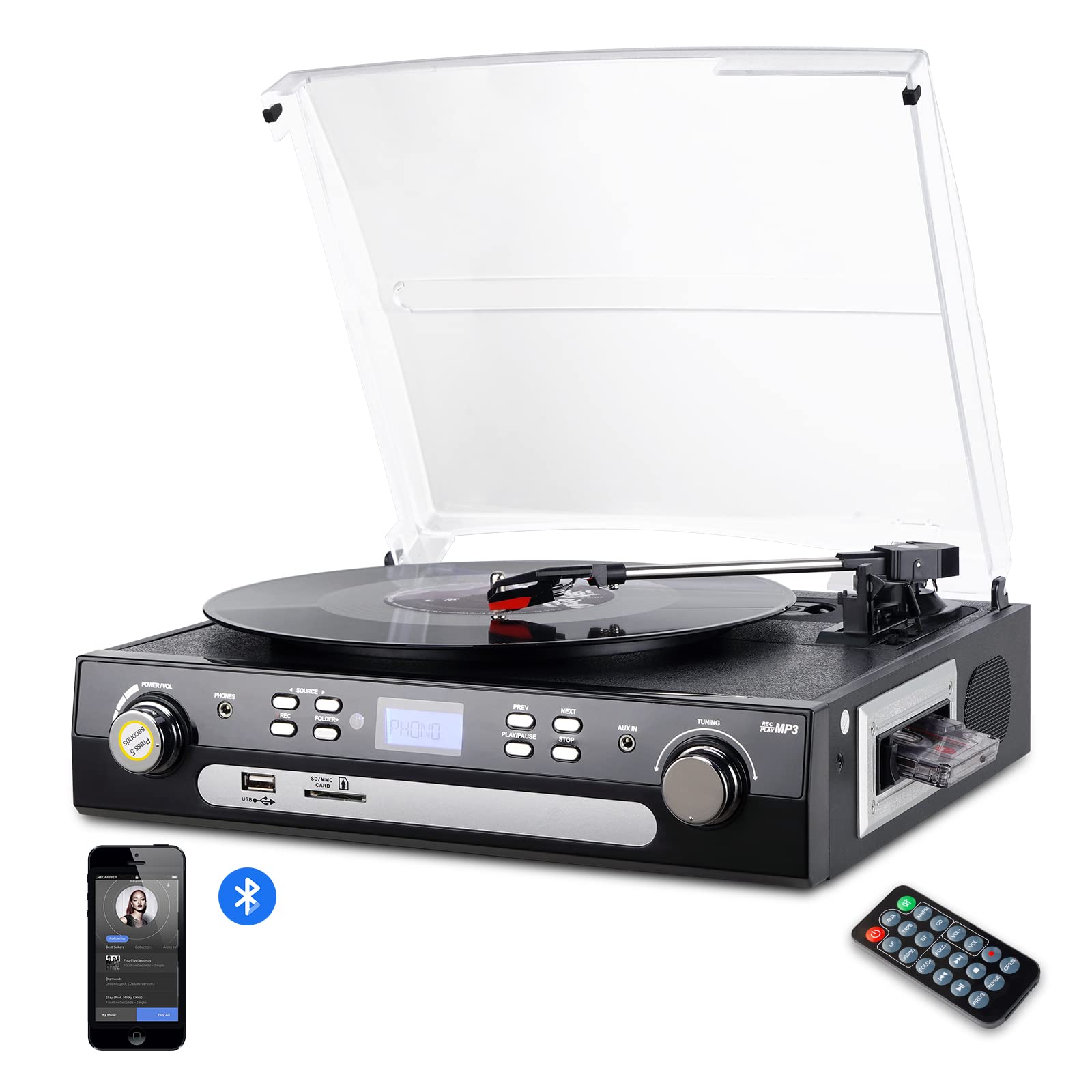 Amazon.com: DIGITNOW Bluetooth Record Player with Stereo Speakers