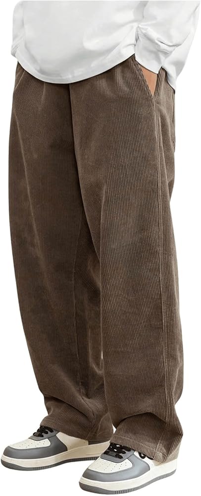 SOLY HUX Men's Corduroy Pants Casual Drawstring Elastic Waist