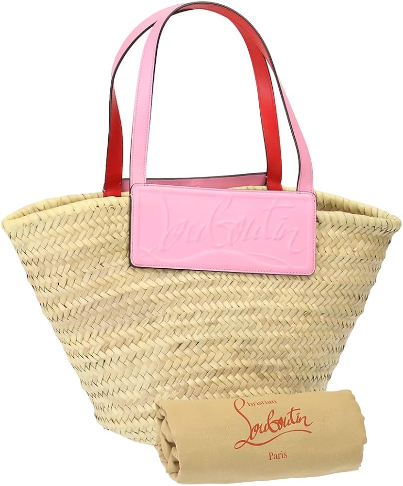 G2937 未使用 クリスチャンルブタン ルビショア ラフィア レザーカゴバッグ