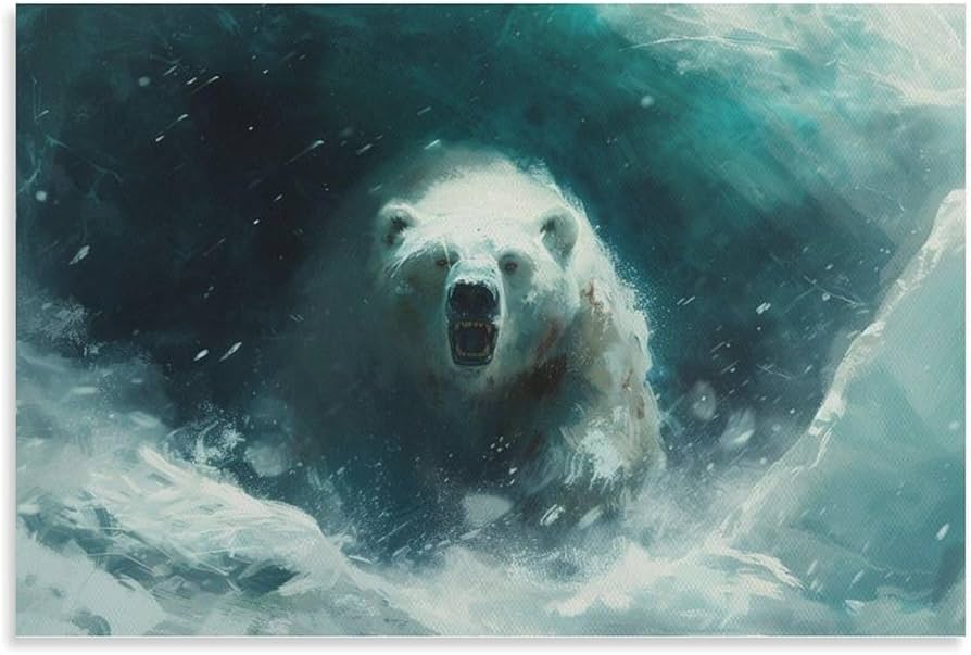 Amazon.co.jp: 絵画 吹雪の中のシロクマ アートパネル ポスター 超