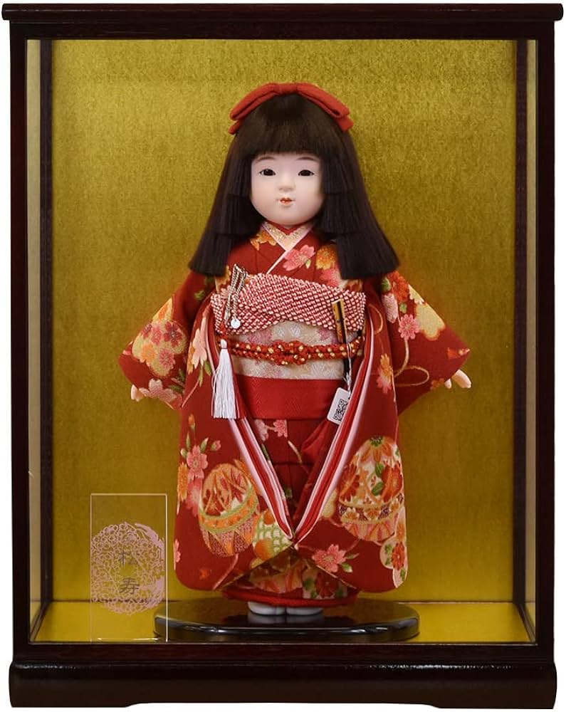 Amazon | 市松人形 ケース飾り コンパクト 抱き人形 松寿 赤毬 10号