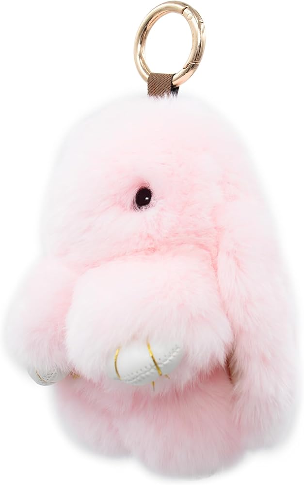 surell - Genuine Rex Rabbit Fur Pom Bunny Rabbit Keychain - Cute