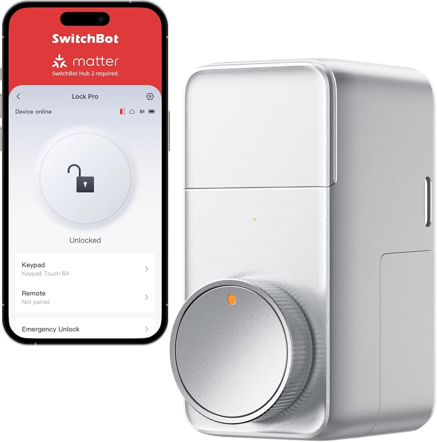 SwitchBot Smart Lock Pro (Silver), Keyless Deadbolt Retrofit for
