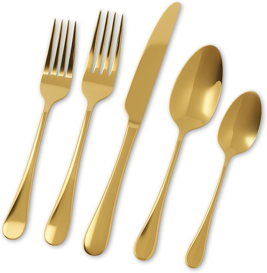Amazon.com | Roberts & Belk 20-Piece Camden Gold Silverware Set