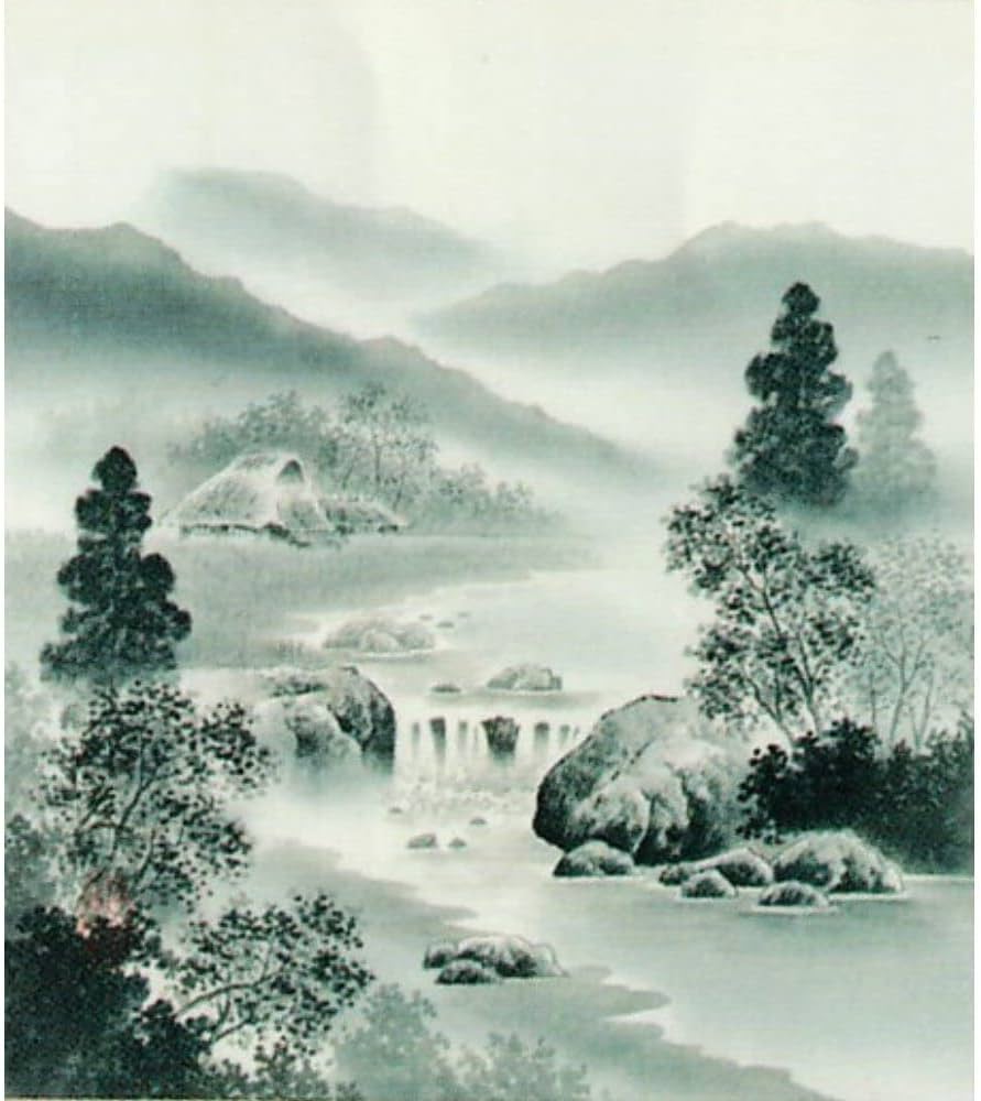 Amazon.co.jp: 上田邦彦 水墨山水 色紙 ナチュラル 日本画 風景画 山岳