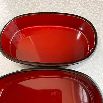 Amazon.co.jp: 川連漆器 木製 漆塗り 二段小判弁当箱 溜内朱 漆器