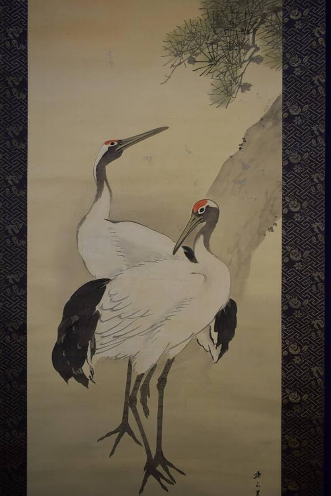 真作/岸連山/寿老鶴亀図/三幅対/布袋屋掛軸HG-111 真作/岸連山/寿老鶴