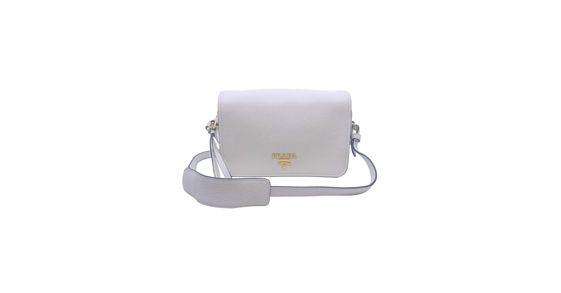 Prada Vitello Phenix Ivory Leather Flap Crossbody Bag Pebbled