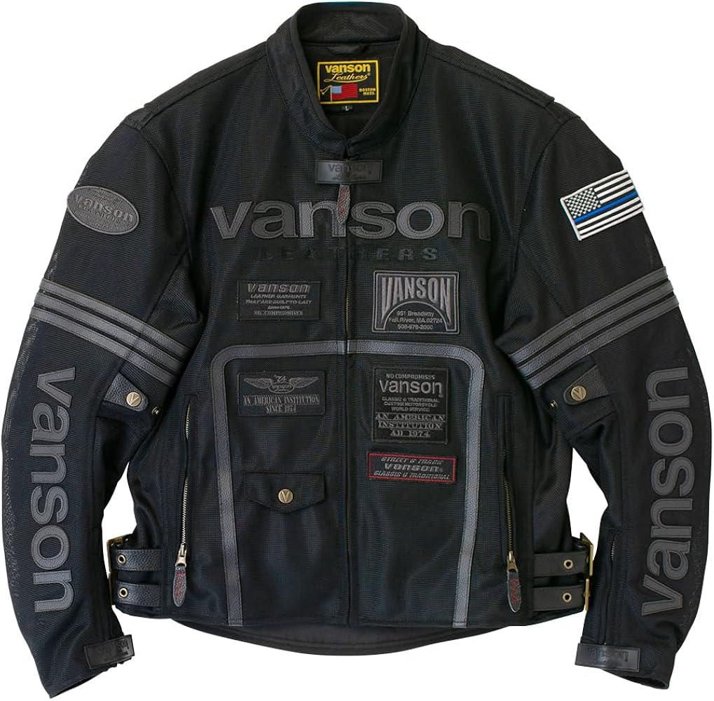 Amazon | [バンソン] メッシュライダースジャケット ブラック/ブラック