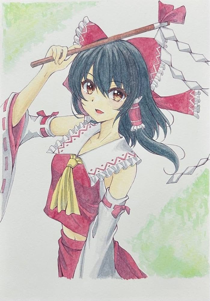 Amazon.co.jp: 原画博麗霊夢、手描きイラスト : ホビー