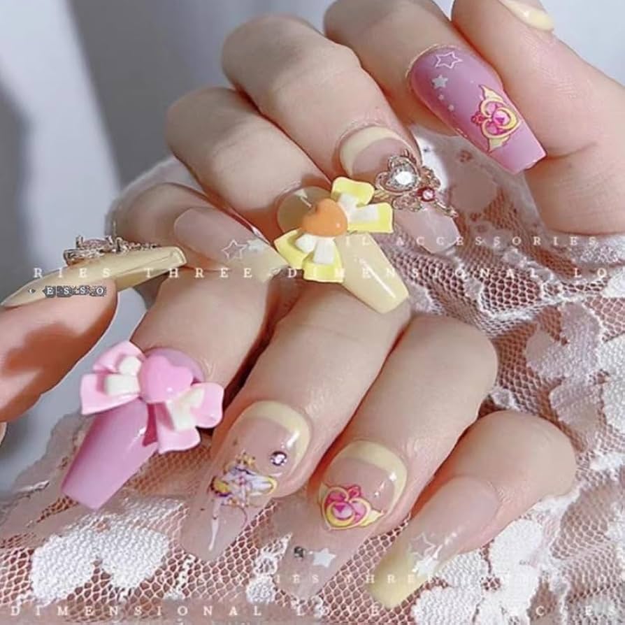 Amazon.co.jp: ネイルパーツ リボン ハート形 6色6個入りセット3D 立体