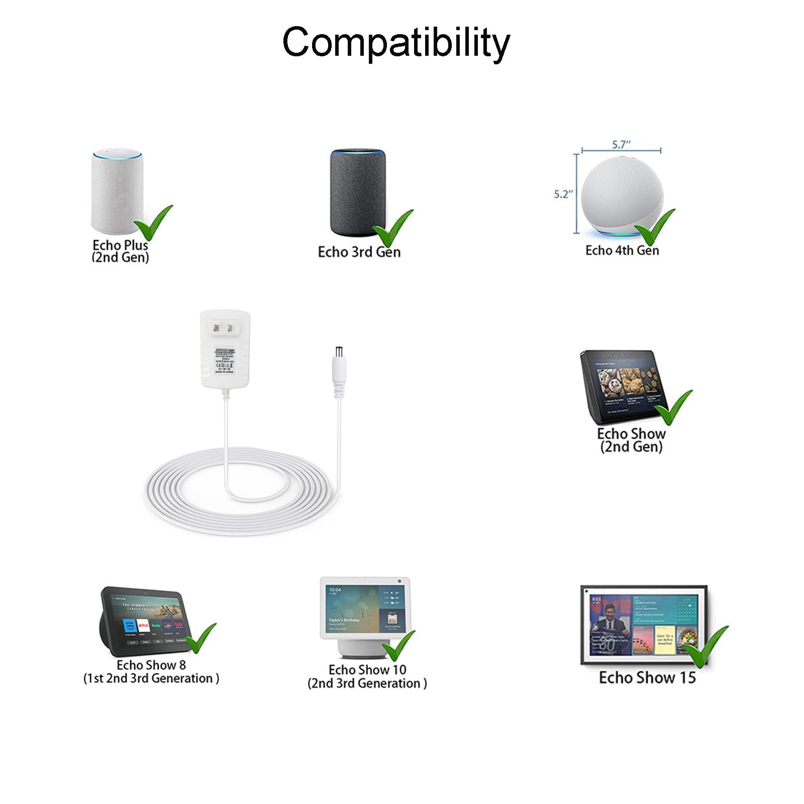 Amazon.com: Power Cord Replacement for Alexa Echo Show 15 / Show