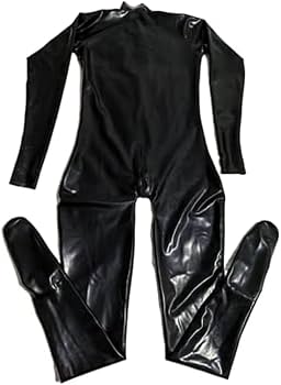 Amazon.co.jp: ラテックスキャットスーツブラックカラーラバースーツ