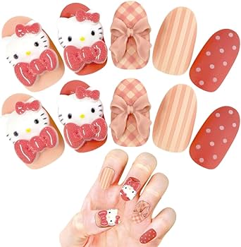Amazon | ハローキティチェックネイルチップ 24枚入り ショート 601