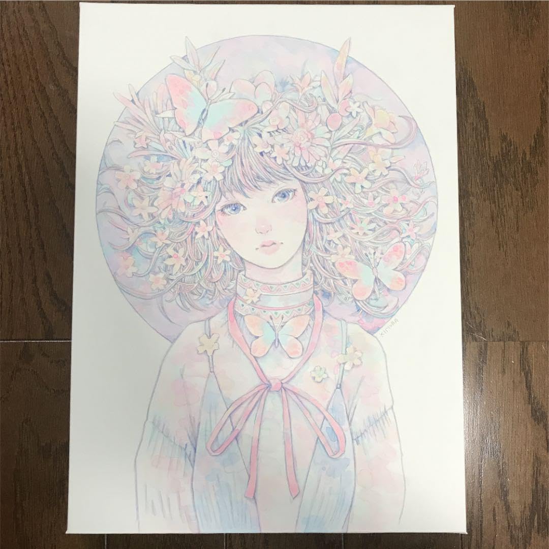 ☆木村智博「たわむれる」木製パネル アクリルガッシュ 色鉛筆 鉛筆 額付き