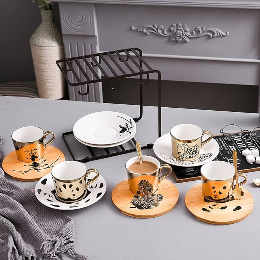 Amazon｜パンダミラーの反射デザイン磁器ティーカップセット、ソーサー