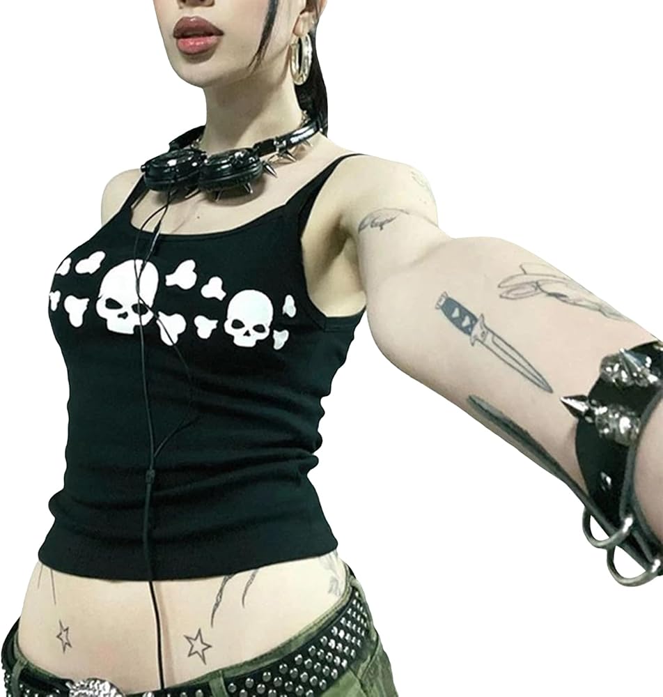 SOLILOQUY Women E Girl Gothic Camisole Y2k Grunge Crop Top Retro