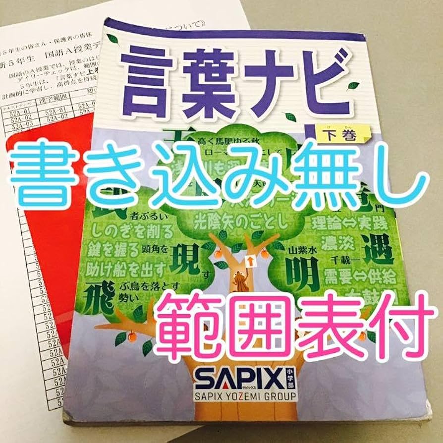 Amazon.co.jp: 書き込み無し 言葉ナビ 下巻 サピックス 範囲表付き 赤