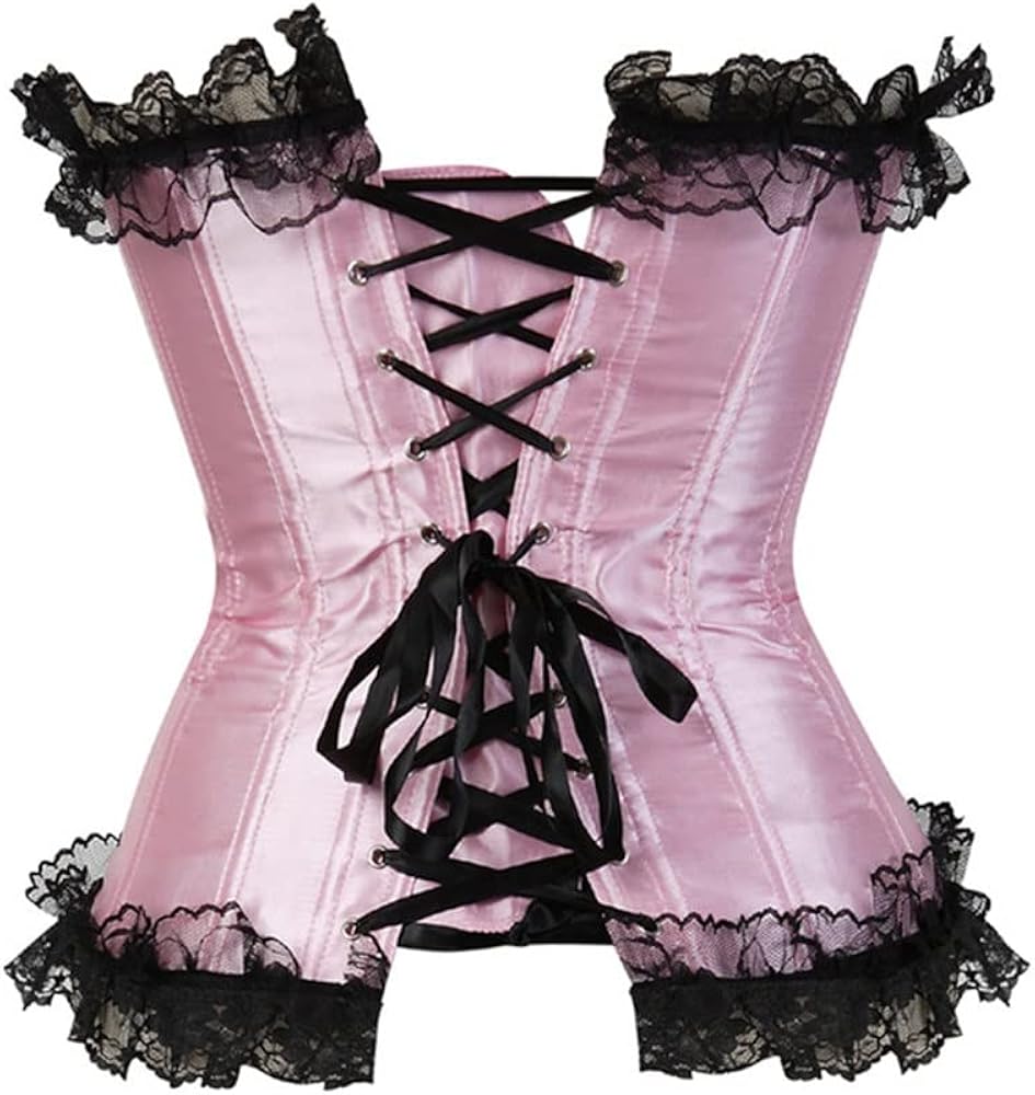 Amazon | レッドピンクサテンレーストリムコルセットビスチェダンサー