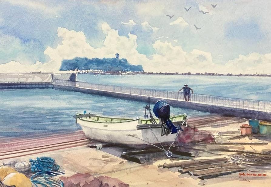 Amazon | 387＊腰越漁港1 水彩画 原画 透明水彩 B4 | 絵具 通販