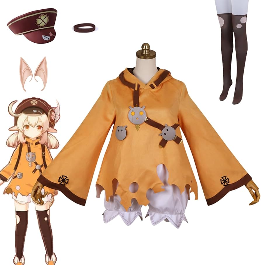 Amazon.co.jp: 原神 クレー コスプレ衣装 かぼちゃ風 帽子付き 偽耳