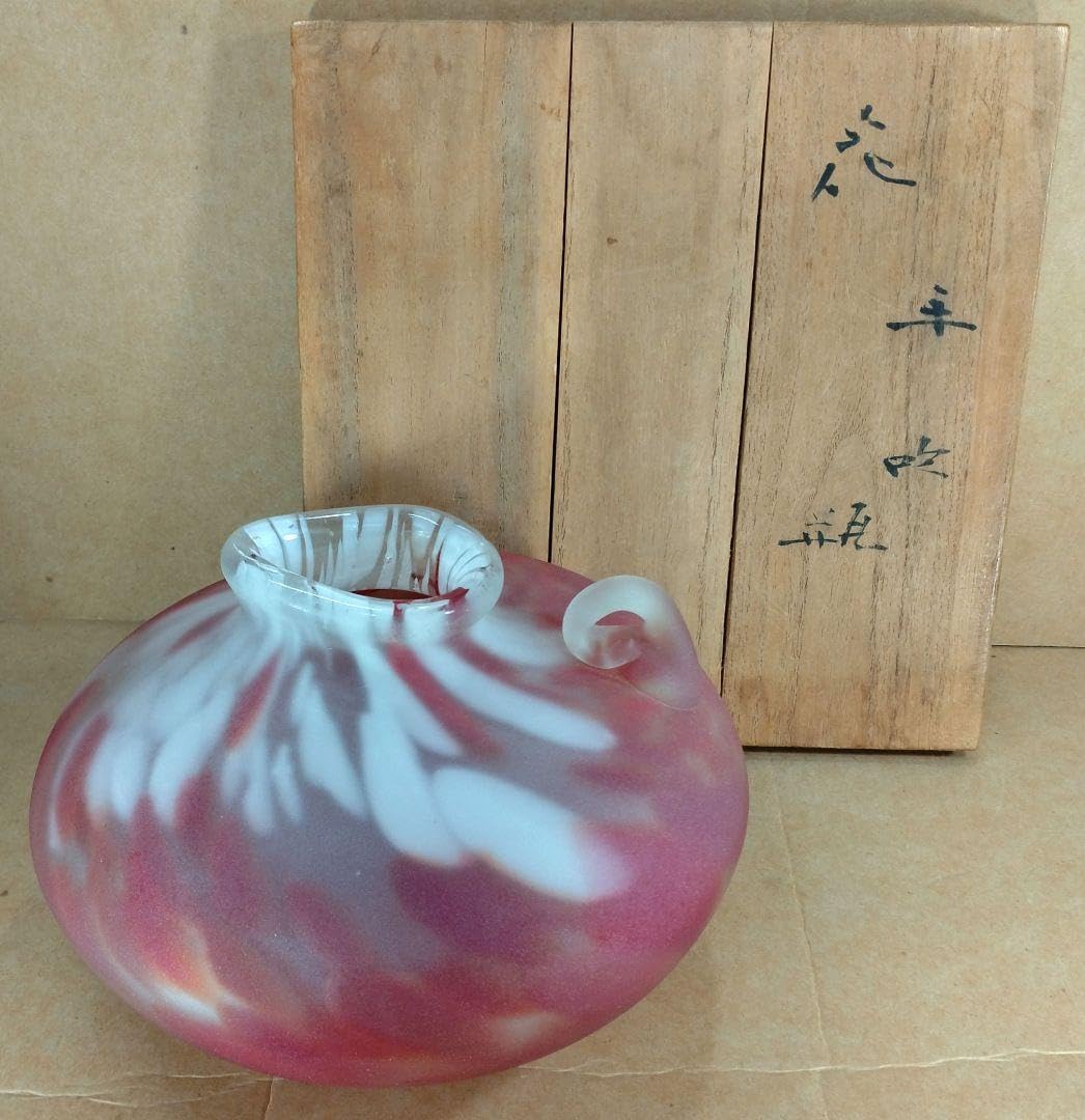 Amazon.co.jp: 本物保証藤田喬平 手吹 花瓶赤 共箱 無傷 高さ約12