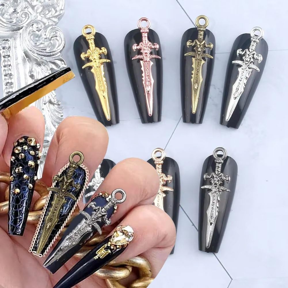 Amazon.co.jp: 100個 ネイルアートチャーム ネイルパーツ メタル 剣 3D