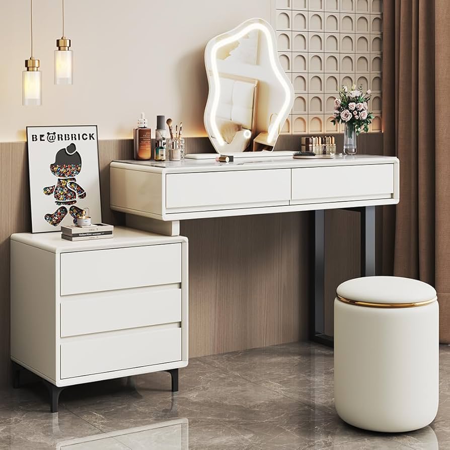 Amazon｜ドレッサー4点セット テーブル 女優LEDミラー 100cm幅員