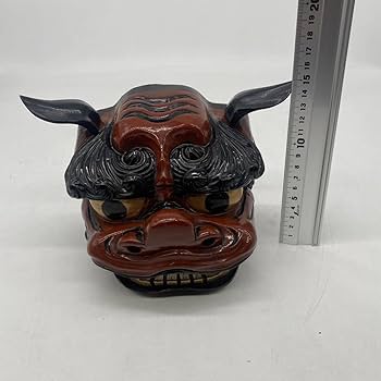 Amazon | 獅子舞縁起物時代物獅子頭魔除け木彫置物能面2体セット売り