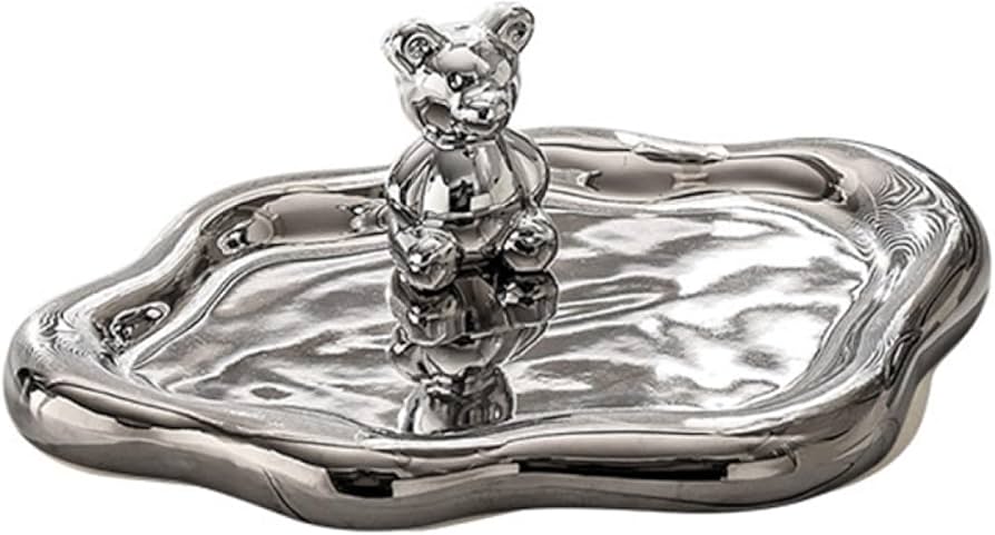 Amazon｜収納用アクセサリートレイ ins風 くま 銀色 シルバー 陶磁器