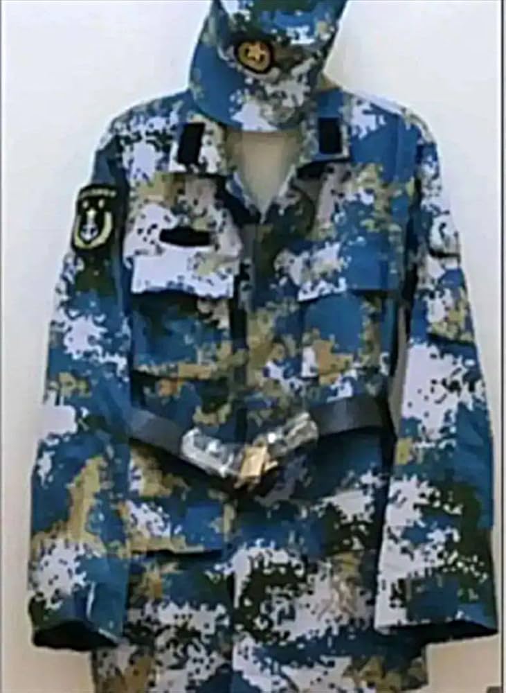 Amazon | 中国軍07式海軍陸戦隊用海洋迷彩戦闘服上下帽子セット 165