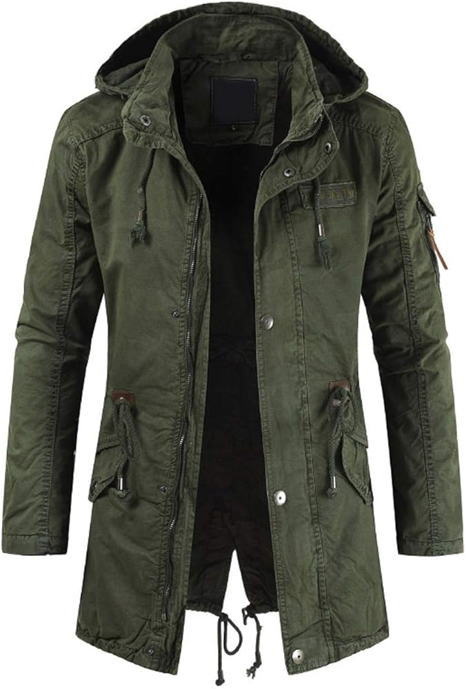 chouyatou Men's Spring Military Full-Zip Removable Hooded Cotton