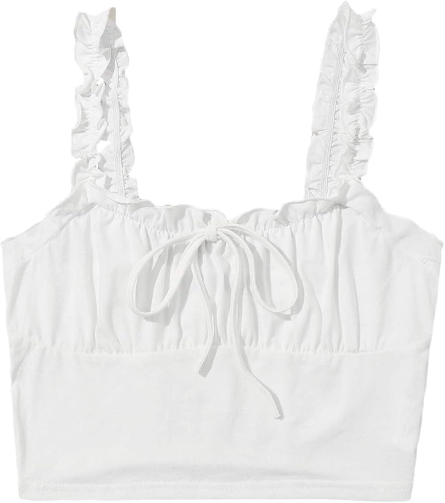 Verdusa Women's Frill Trim Strap Tie Knot Ruched Front Bustier