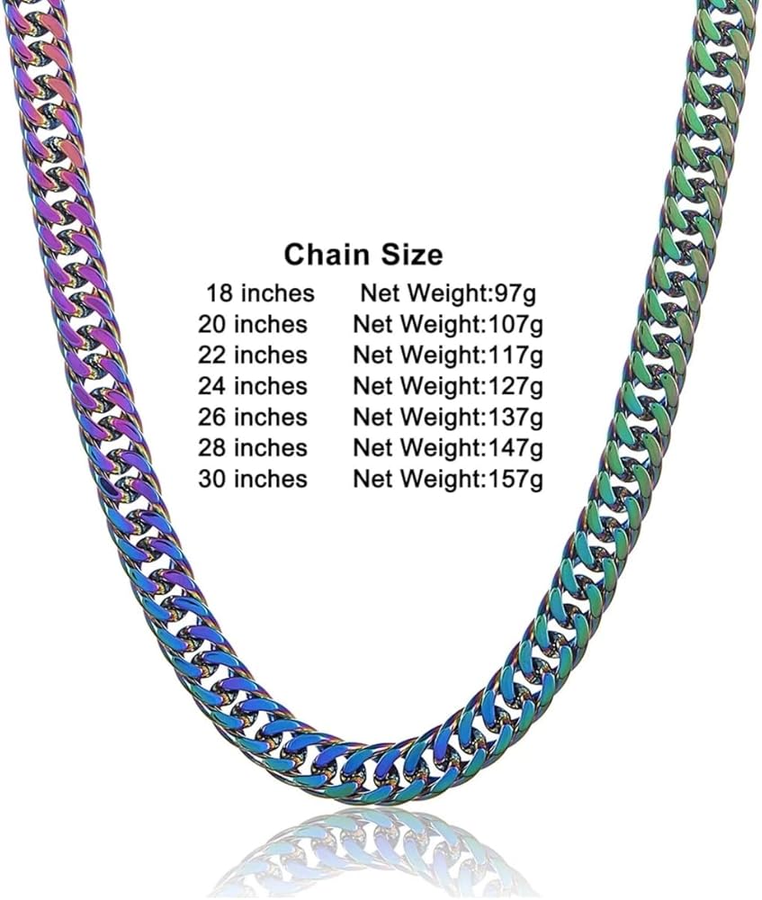 Amazon | ROWIN&CO メンズ 10mm レインボー キューバンリンクチェーン
