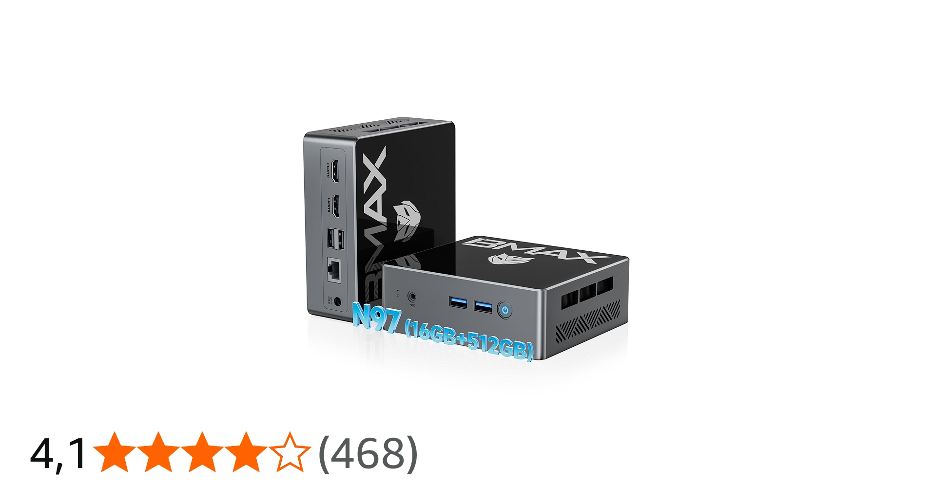 BMAX Mini PC Intel N97 (hasta 3,6GHz) 16GB DDR4 RAM 512GB M.2 SSD