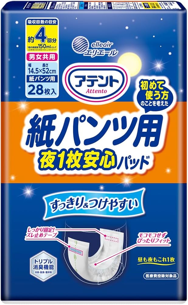 Amazon.co.jp: アテント パッド 紙パンツ用 夜1枚安心パッド 28枚 4回
