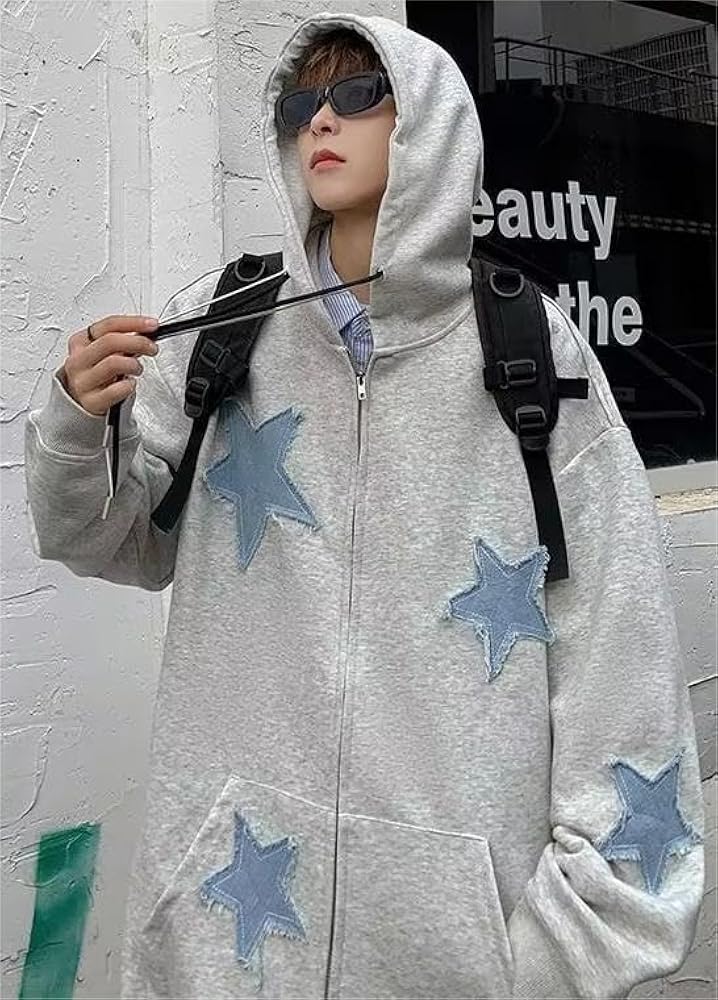 Fronage Y2K Zip Up Jacket for Women Star Graphic Oversized Hoodies